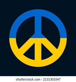 Peace Sign with Ukraine Flag Colours. Symbol of Peace with Flag of Ukraine Isolated on Dark Background. Peace for Ukraine