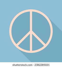 Peace sign. Unbleached silk Icon with very long shadow at dark sky blue background. Illustration.