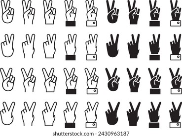 Peace sign, V sign vector illustration set
