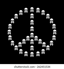 Peace sign vector isolated with white skull shape on black background anti war concept