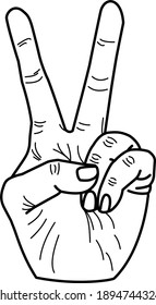 Peace sign vector. V in sign language. Good for logos, signs, websites. Hand doodle