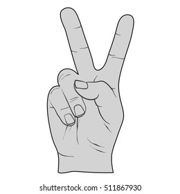 Peace Sign Victory Fingers Outline Drawing, Vector Artwork