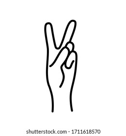 Peace sign  Victory sign  Hand gesture The V symbol peace  Korean finger symbol for victory  Vector illustration white background  Hand drawn design for print greeting cards  banner  poster
