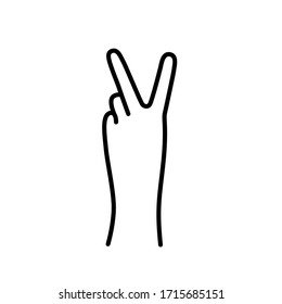 PEACE SIGN. VICTORY sign. Hand gesture The V symbol of peace. Korean finger symbol for victory. Vector illustration on white background. Hand drawn design for print greeting cards, banner, poster