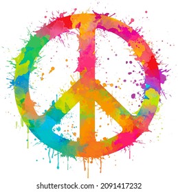 peace sign watercolor, colorful splash, vivid colors  peace vector