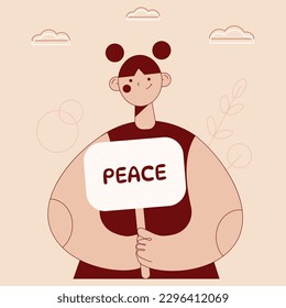 Peace sign.International peace day concept.Humanism, protest, demonstration, no war, peace, humanity background. Cartoon abstract character