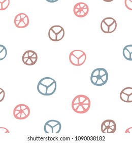 Peace signs seamless pattern. Hand drawn pacifist symbols on white background. Cute retro pattern for your design.