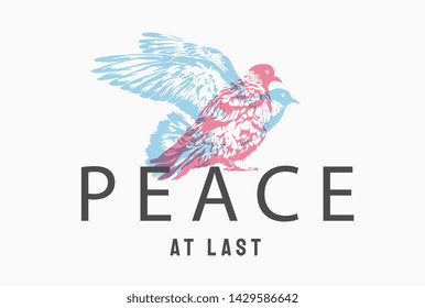 peace slogan with pigeon shadow illustration