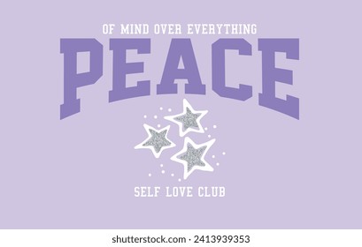 Peace slogan vector with silver glitter star illustration for t-shirt and other uses