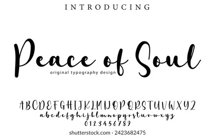 Tranquilidad de Soul Font Pincel elegante pintado en mayúsculas letras vectoriales, alfabeto, tipo