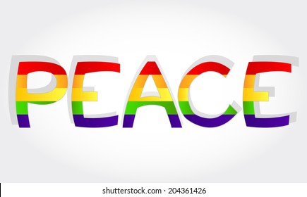 Peace stylized word with rainbow. Peace word