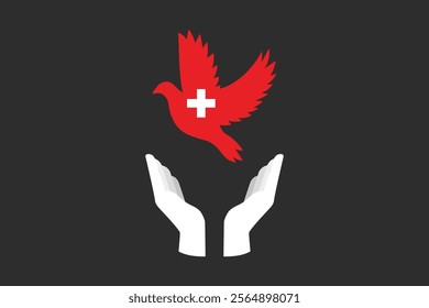 Peace for Switzerland with flag, Flag of Switzerland national country symbol illustration Vector, Rectangle Switzerland flag illustration, Flat vector illustration
