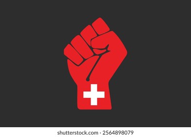 Peace for Switzerland with flag, Flag of Switzerland national country symbol illustration Vector, Rectangle Switzerland flag illustration, Flat vector illustration
