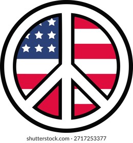Friedenssymbol mit amerikanischem Fahnenmuster, Symbol für Freiheit und Freiheit der USA