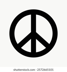 Peace symbol in black, isolated element. Iconic peace sign, representing harmony and peace. Simple peace emblem, classic and timeless. Simple icon vector element, bold black lines.