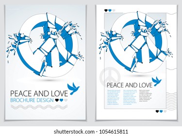 Peace Symbol breaking to pieces vector 3d realistic illustration and flyer, broken peace, antiwar meeting and protest demonstration like hippies and pacifists in 60s, against military conflicts.