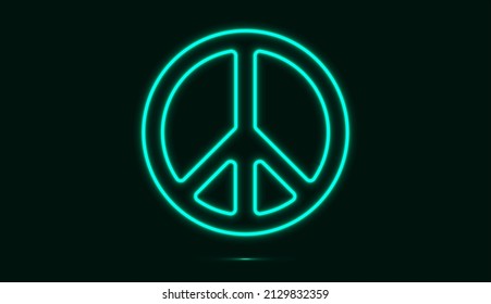 Peace symbol in bright blue neon color isolated on dark background. Vector illustration