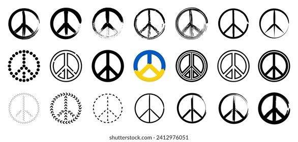 Peace symbol collection. Set of peace signs of different thicknesses. Peace symbol set. International peace icon for anti war