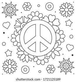 Peace Symbol Coloring Page Black White Stock Vector (Royalty Free ...