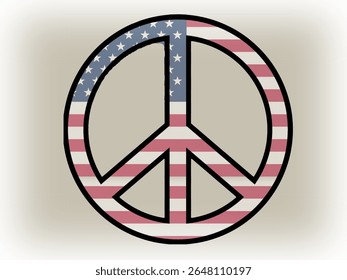 a peace symbol with the design of the American flag incorporated into its segments. 