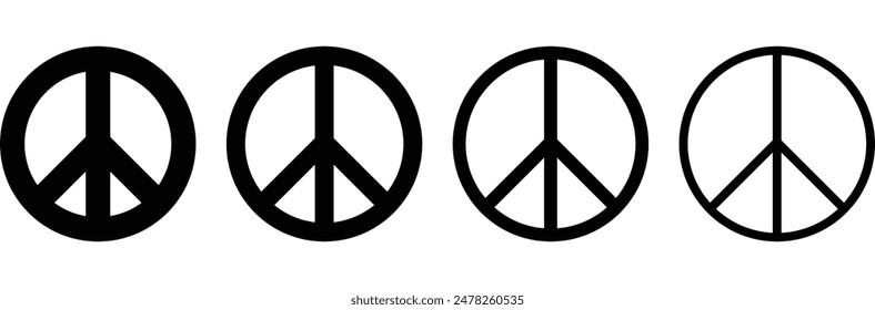 Peace Symbol in Different Outline Thicknesses Representing Anti War, Military Conflic, Violance, and Anti Nuclear Stance