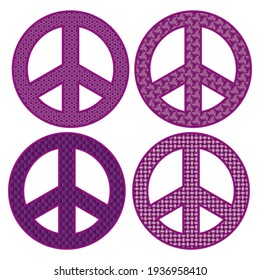 Peace Symbol With Different Patterns Vector Illustration. Peace And Love Sign Isolated On White Background
