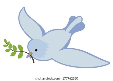 peace symbol, dove in flight holding an olive branch 