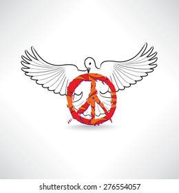 Peace symbol. Dove with pacifism sign isolated. International peace day emblem.