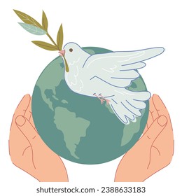 Peace symbol or emblem for World peace day, vector illustration isolated on white background. Symbolism of the dove as a sign of peace and no war concept, goodwill idea.