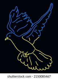 Peace symbol, flying bird. Support for Ukraine, no war. line drawing.