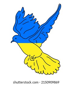Peace symbol, flying bird. Support for Ukraine, no war. line drawing.