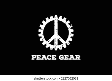Peace Symbol with Gear Cog Driven for Union Industry Worker Community Logo