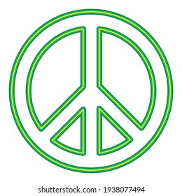 Peace symbol in green neon. Vectorized design.