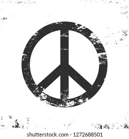 Peace symbol with grunge texture, black and white vintage design. Vector illustration.