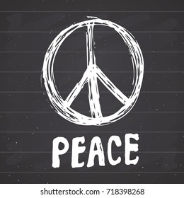 Peace symbol, hand drawn grunge Hippie or pacifist sign, vector illustration isolated on white background .