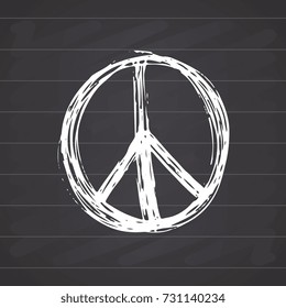 Peace symbol, hand drawn grunge Hippie or pacifist sign, vector illustration isolated on white background .