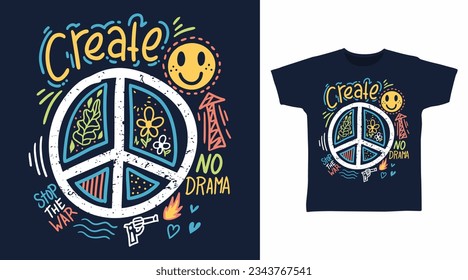 Peace symbol hand drawn t shirt and apparel design concepts