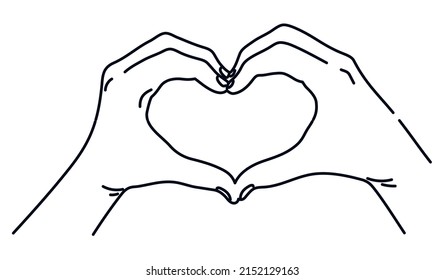 Peace Symbol, Heart From Hands. Line Drawing.