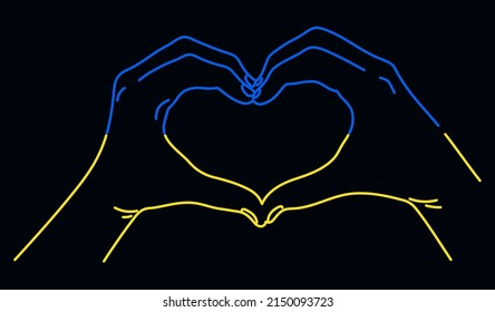 Peace Symbol, Heart From Hands. Support For Ukraine, No War. Line Drawing.