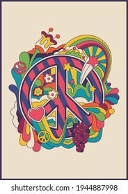 Peace Symbol Hippie Style Psychedelic Art Vector Illustration