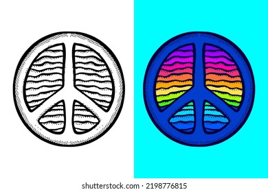 Peace symbol icon Illustration hand drawn cartoon vintage style vector