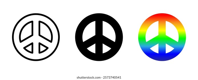 Peace symbol icon. Rainbow peace sign vector illustration. Rainbow gradient pacific pictogram. Freedom and unity concept. Colorful NO WAR emblem. Pacifist logo isolated.