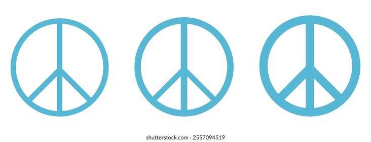 Peace symbol icon set in blue color. International symbol of peace. Peace sign isolated on white background. Hippie Peace Symbol icon. CND Logo, Campaign for Nuclear Disarmament.