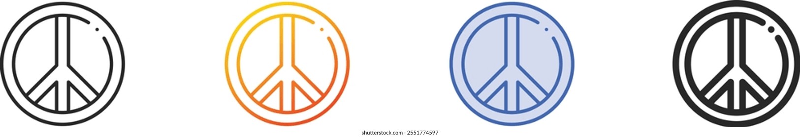 Friedenssymbol-Symbol.Dünn linear, Farbverlauf, blauer Strich und fett Styling einzeln auf weißem Hintergrund