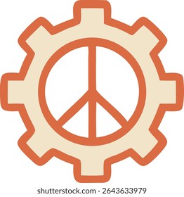Peace Symbol Inside a Gear Icon Representing Peaceful Industry and Cooperation