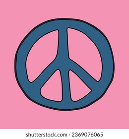 Peace symbol isolated on pink background. Hand drawn vector illustration, groovy element.