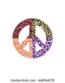 Peace symbol with leopard print isolated on white background. Fashion design for t-shirt, bag, poster, scrapbook