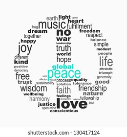 Peace symbol made with words