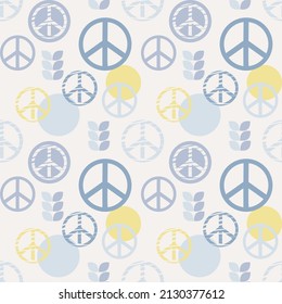 Peace symbol and Olive branch seamless pattern. International day of peace seamless pattern background
