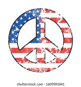 Peace symbol on american flag white background